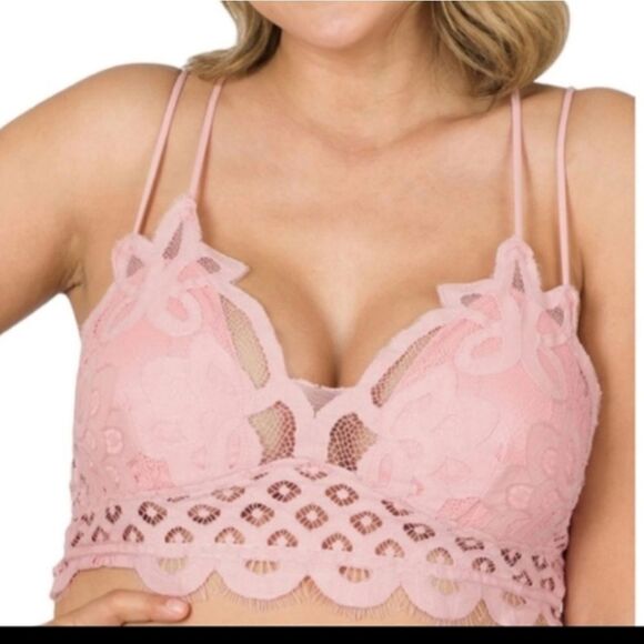 Zenana Pink Plus Size Bralette Falling For You Bralette - Picture 1 of 8